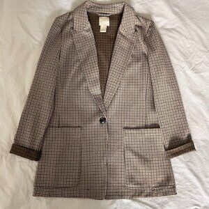 H&M Women’s Brown Plaid Blazer Button Pockets, Size 2,